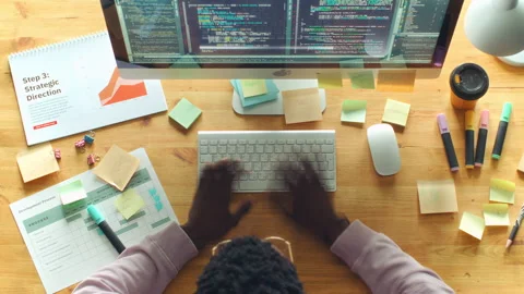 Time Lapse of Programmer Coding on Computer at Office Desk Stock Footage 277877028