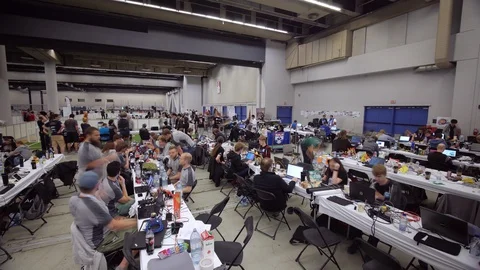 Time Lapse Of Programmers At Tables At Robocup Taking Place In Montreal, Stock-Footage 130092121
