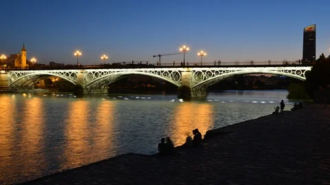 Time lapse of Puente de Triana, Seville, Andalusia, Spain Stock Footage 93758647