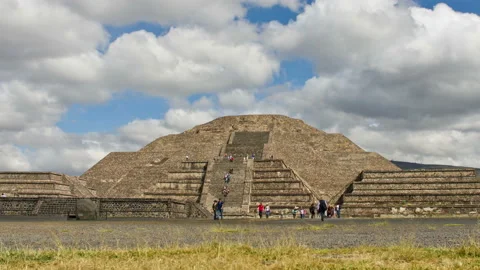 Time-lapse of Pyramid of the Moon and the road of death in Teotihuacan, Mexico Stock Footage 143638166