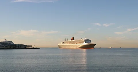 Time-lapse of Queen Mary 2 cruise cruise ship operated by Cunard Line Stock Footage 99082610