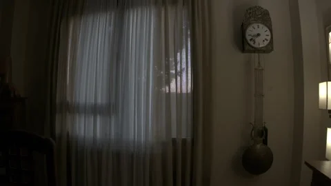 Time lapse. Quiet Home Interior With Vintage Grandfather Clock, sunrise Stock Footage 320288625