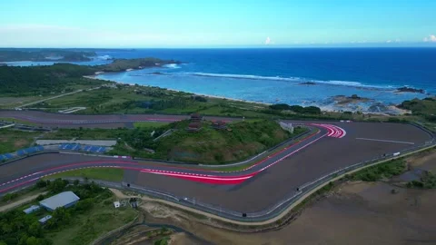 Time lapse racing track Street Circuit, coastline. Beautiful aerial view drone Stock Footage 333757698