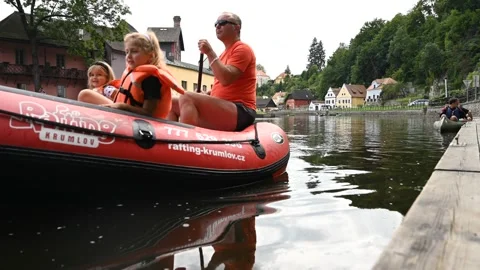 Time Lapse Rafting on Vltava river in Cesky Krumlov, Czech Republic Stock Footage 250125361