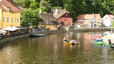 Time Lapse Rafting on Vltava river in Cesky Krumlov, Czech Republic Stock Footage 250201037