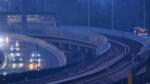 Time lapse of Rail transit line and cars in Traffic Jam in Beijing Stock Footage 128409380