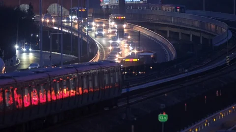 Time lapse of Rail transit line and cars in Traffic Jam in Beijing Stock Footage 128409785