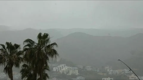 Time Lapse of rain over palms trees and mountains Stock Footage 174361333