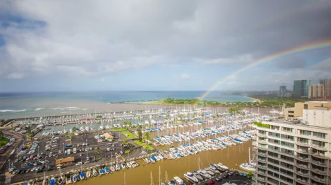 Time Lapse - Rainbows with Clouds at the Harbor Honolulu, Hawaii Stock Footage 59848926