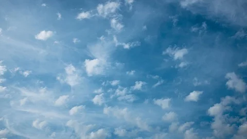 Time lapse. The rapid oncoming traffic of white clouds against the blue sky Stock Footage 114658024