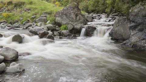 Time-lapse of rapids flowing over rocks in the Waihi River, New Zealand. Stock Footage 134672881