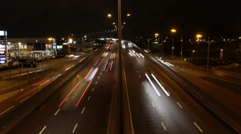 Time Lapse of Red and White Night Traffic Trails, North Circular, London, UK. Stock Footage 35185526
