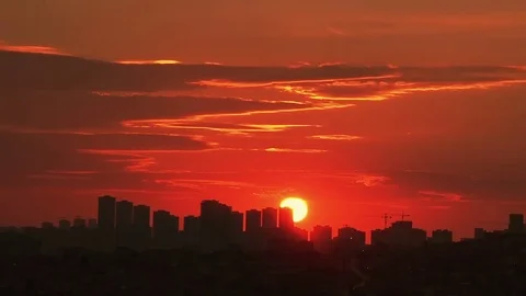 Time Lapse red sunset over city, Turkey, Istanbul Video stock 76170954
