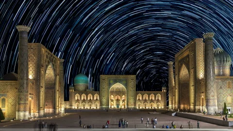 Time lapse in Registan square at sunset with startrails in Samarkand, Uzbekistan Stock Footage 131615114