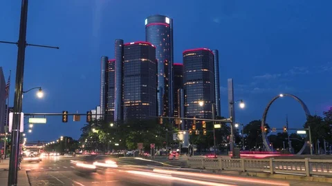 Time Lapse of the Renaissance building and surrounding area in downtown Detroit Stock Footage 77874600