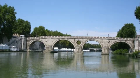 Time lapse ride on boat under many archways in ancient Rome Stock Footage