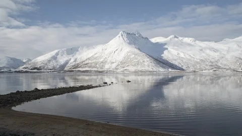 Time-lapse of rippling river surface, snowy mountains in background Stock Footage 113227851