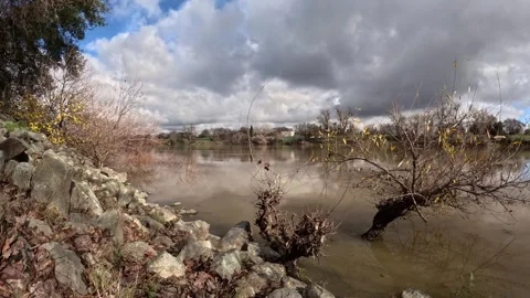 Time lapse on river after a storm looking upstream Stock Footage 262494487