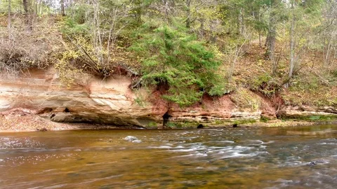 Time lapse the river against the background of red rocks. Stock Footage 73331891