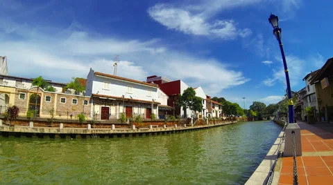 Time lapse of river and historic buildings in Melaka old town, Malaysia June 201 Stock Footage 40636424