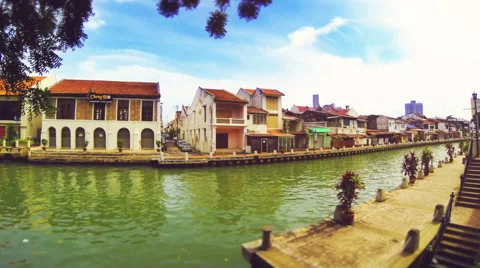 Time lapse of river and old town buildings in Melaka. Malaysia. Stock Footage 40546665