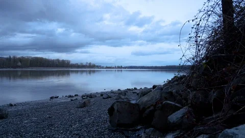 Time lapse of river at dusk Stock Footage