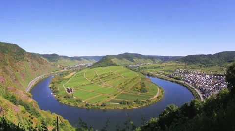 Time lapse of river loop Mosel Germany with cargo ships - 4K and HD Stock Footage 52441402