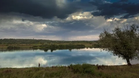 Time-lapse at the river at sunset Stock Footage 76471909