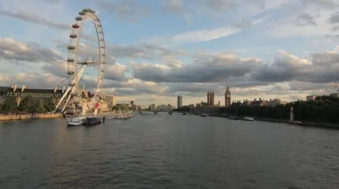 Time Lapse River Thames London Eye and Big Ben Stock Footage 46377654