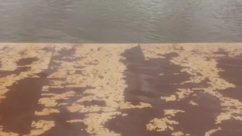 Time lapse of river water at the river bank. Bank side floor is clearly visible. Stock Footage 138326975