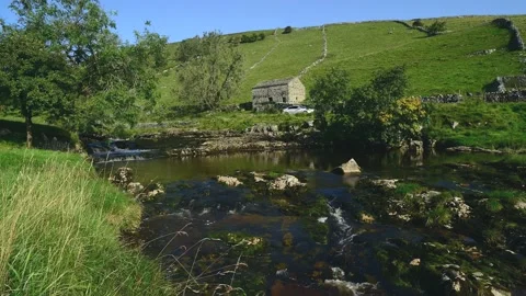 Time lapse river wharfe flowing through langstrothdale yorkshire dales uk Video stock 154457294