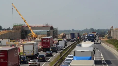 Time lapse road and bridge construction on the A140 cambridge uk Stock Footage 90427595