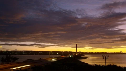 Time lapse. Road and ocean at sunset. Stock Footage 100847077