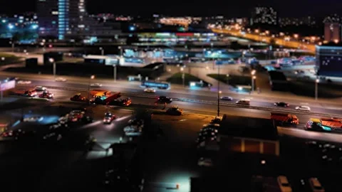 Time lapse of road asphalting works at night with tilt-shift effect Stock-Footage 241745845