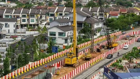 Time lapse of road construction for better traffic flow in Ampang Stock Footage 80815943