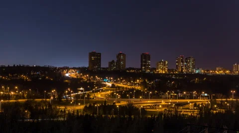 Time lapse of road traffic at night on a city interchange Stock Footage 68822123