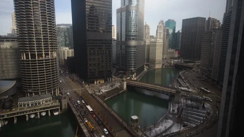 Time-lapse of roads, bridges and buildings of Chicago Stock Footage 116596991