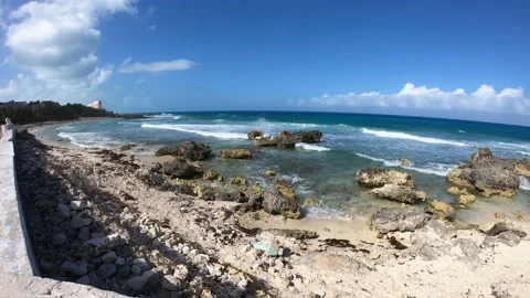 Time lapse with rock and waves in Isla Mujeres, Yucatan Stock Footage 196821484