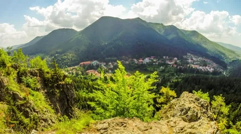 Time lapse from a rock over the town with clouds and blue sky Stock Footage 44412904