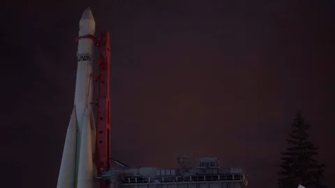 Time Lapse. Rocket is installed on the launch pad, prepared for space flight. 4K Stock Footage 106356436