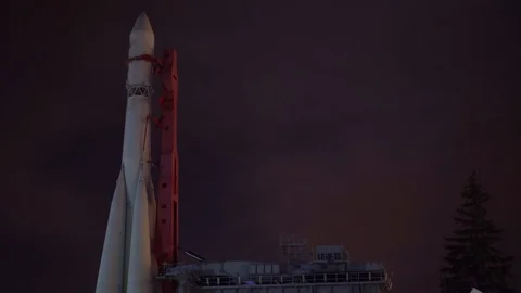 Time Lapse. Rocket is installed on the launch pad, prepared for space flight. 4K Stock Footage 106356585