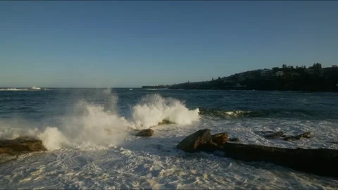 Time lapse rocks hit by waves at Coogee in Sydney 4K Stock Footage 305892260