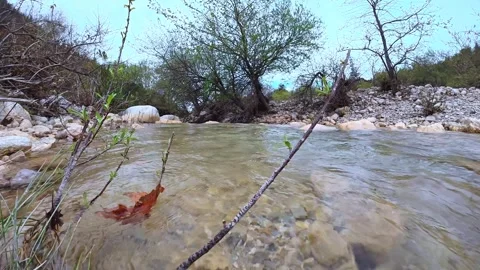 Time-Lapse of a Rocky River in Cloudy Autumn Weather Stock Footage 305236548