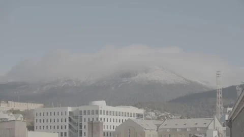 Time-lapse of rolling clouds over snow-capped Mount Wellington Tasmania Stock Footage 306333917