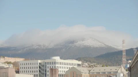 Time-lapse of rolling clouds over snow-capped Mount Wellington Tasmania Stock Footage 306500884