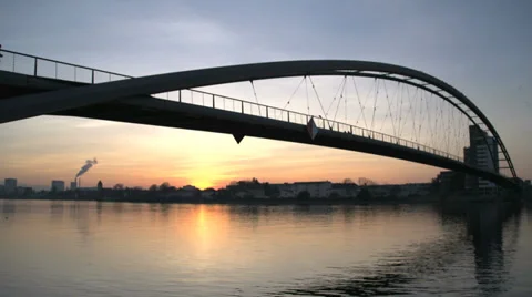 Time lapse. romantic sunset. day to night. bridge landscape. lake pond Video stock 33823689