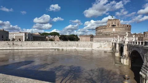 Time-lapse Of Rome Castle Sant Angelo And Ancient Bridge At Sunset Stock Footage 330122600