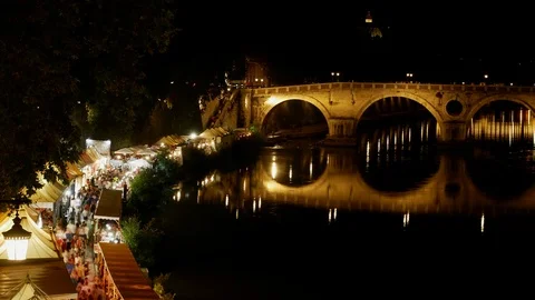 Time lapse Rome by night at Summer - Sisto Bridge  Stock Footage 91961231