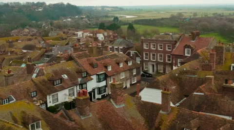 Time-lapse of the rooftops of Rye, East Sussex, England. Cropped. Stock Footage 54112144