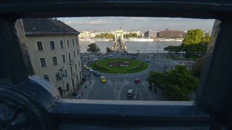 Time lapse of the roundabout and Chain Bridge on the Buda side of Budapest Stock Footage 70794386